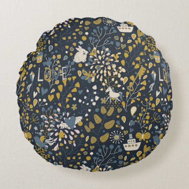 Abstract vintage pattern round pillow (Front)