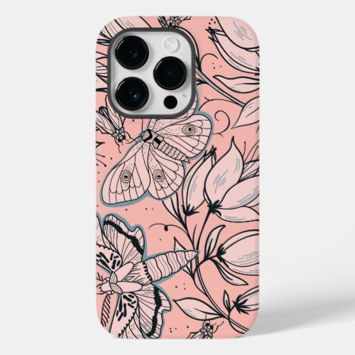 Abstract Vintage Pink Flowers and Bugs Case_Mate iPhone 14 Pro Case