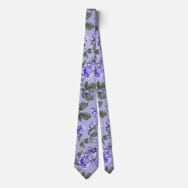 Abstract Vintage Purple Flowers  Neck Tie (Front)