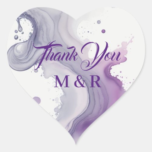 Abstract Violet and Pink Watercolor Thank You Heart Sticker