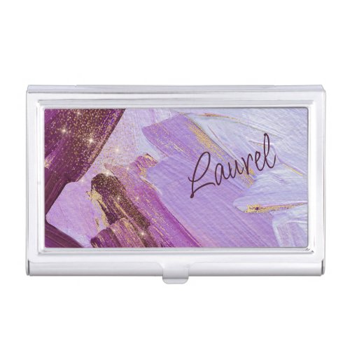 Abstract Violet Gold Rough Paint Business Card Case