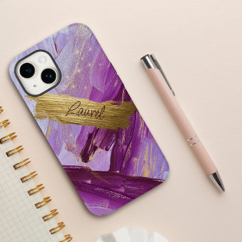 Abstract Violet Gold Rough Paint Case-mate Iphone 14 Case by MegaCase at Zazzle