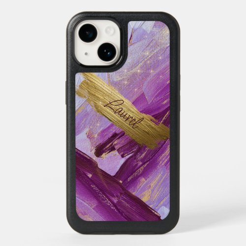 Abstract Violet Gold Rough Paint OtterBox iPhone 14 Case