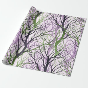 Abstract violet green tree branches wrapping paper