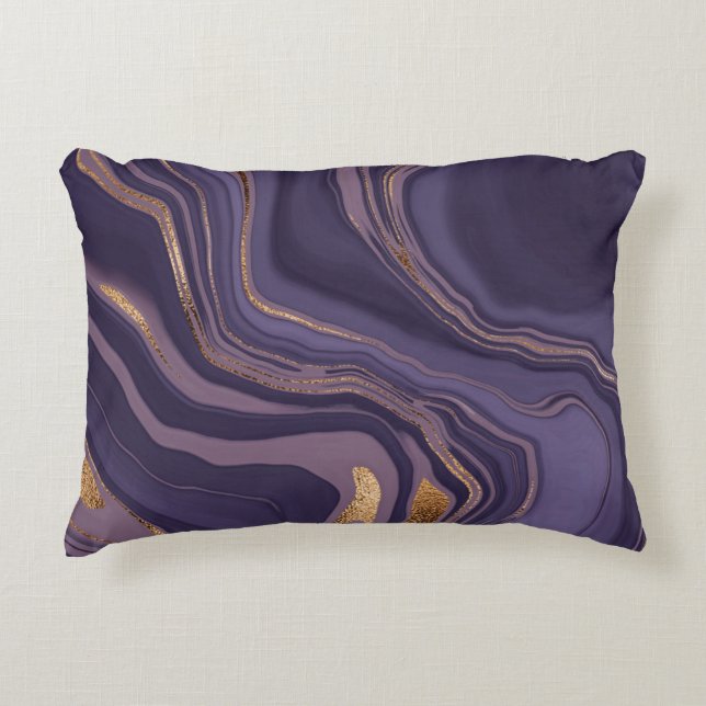 Abstract violet marble with gold accent pillow (Front)