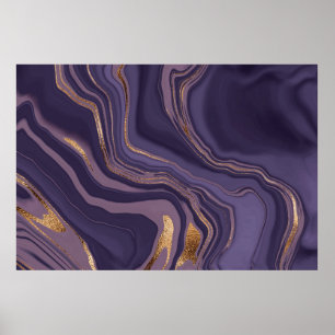 Abstract violet marble with gold poster