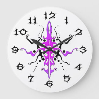 Abstract Violet Mask Tribal Tattoo Design Large Clock