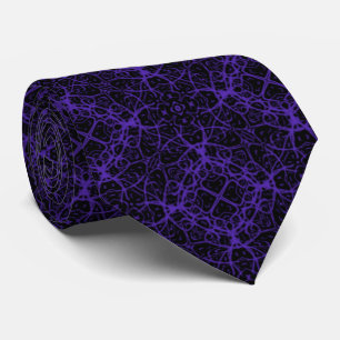 Abstract Violet Purple Raked Line Pattern On Black Neck Tie