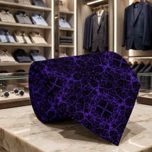Abstract Violet Purple Raked Line Pattern On Black Neck Tie