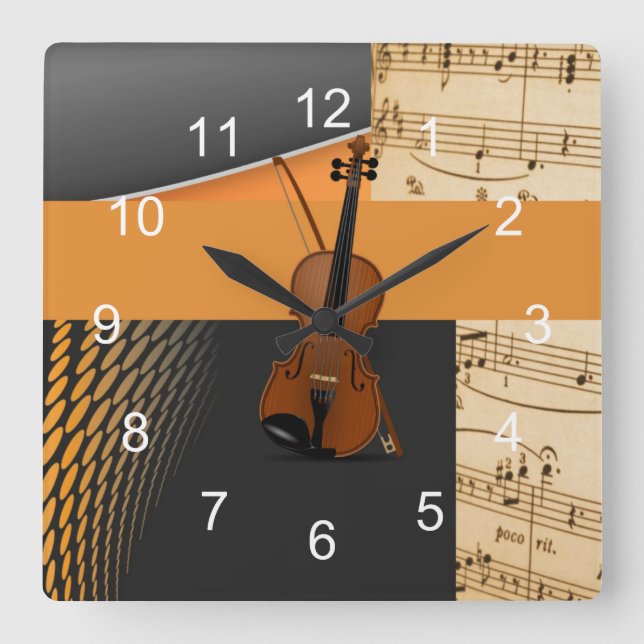Abstract Violin Design Watch Square Wall Clock (Front)