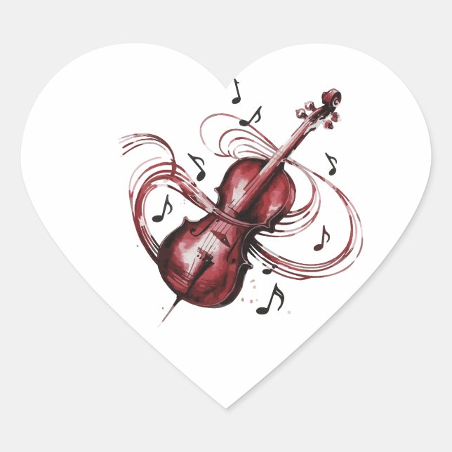 Abstract violin heart-shaped stickers (Front)
