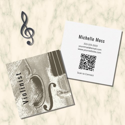 Abstract Violin Musical Instrument QR code Square Business Card
