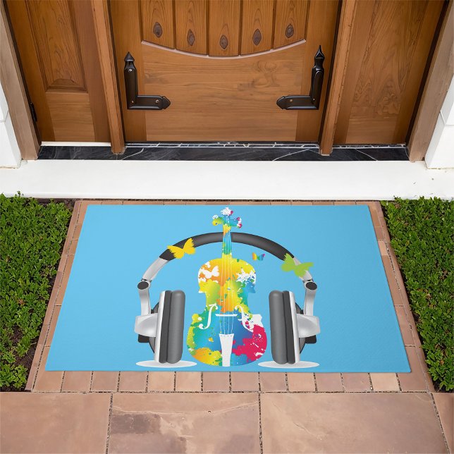 Abstract Violin with Headphones and Music Art  Doormat (Creator Uploaded)