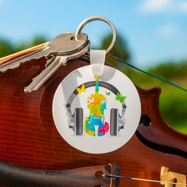 Abstract Violin with Headphones and Music Art  Keychain (Creator Uploaded)