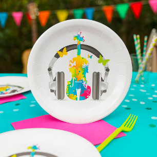 Abstract Violin with Headphones and Music Art  Paper Plates