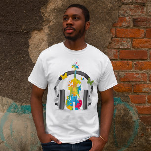 Abstract Violin with Headphones and Music Art T-Shirt