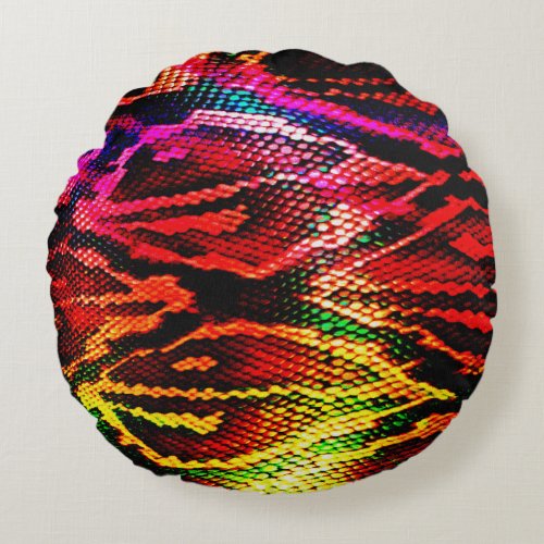 Abstract Vivid Colorful Animal Skin Round Pillow