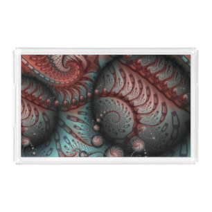 Abstract Vivid Fantasy Fractal Art Brown Blue Acrylic Tray