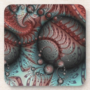 Abstract Vivid Fantasy Fractal Art Brown Blue Beverage Coaster