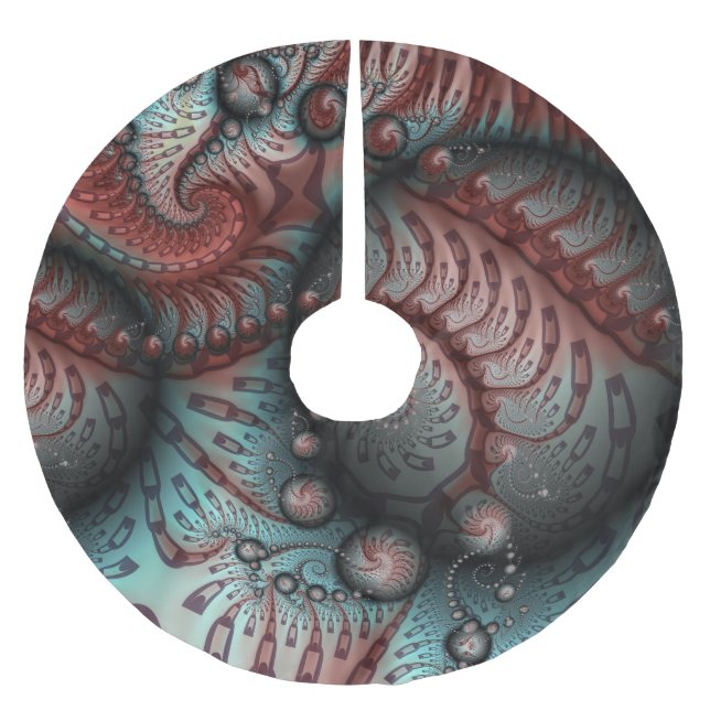 Abstract Vivid Fantasy Fractal Art Brown Blue Brushed Polyester Tree Skirt (Front)