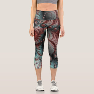 Abstract Vivid Fantasy Fractal Art Brown Blue Capri Leggings