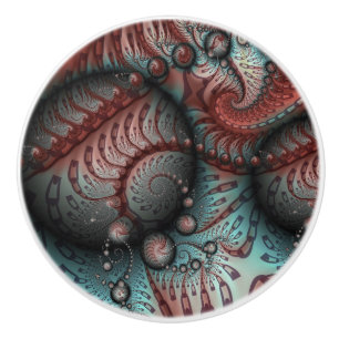 Abstract Vivid Fantasy Fractal Art Brown Blue Ceramic Knob