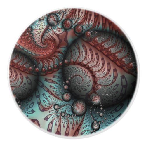 Abstract Vivid Fantasy Fractal Art Brown Blue Ceramic Knob