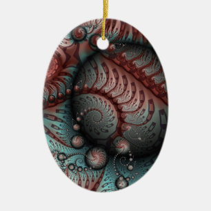 Abstract Vivid Fantasy Fractal Art Brown Blue Ceramic Ornament