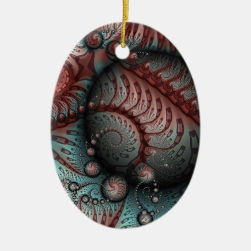 Abstract Vivid Fantasy Fractal Art Brown Blue Ceramic Ornament