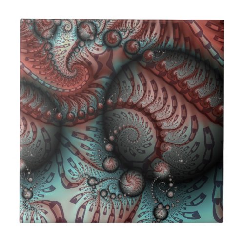 Abstract Vivid Fantasy Fractal Art Brown Blue Ceramic Tile