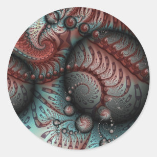 Abstract Vivid Fantasy Fractal Art Brown Blue Classic Round Sticker
