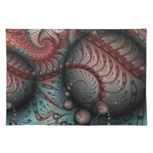 Abstract Vivid Fantasy Fractal Art Brown Blue Cloth Placemat