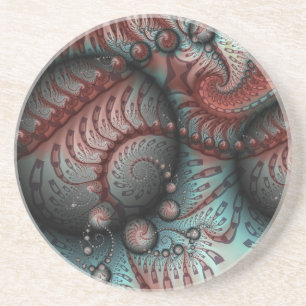 Abstract Vivid Fantasy Fractal Art Brown Blue Coaster