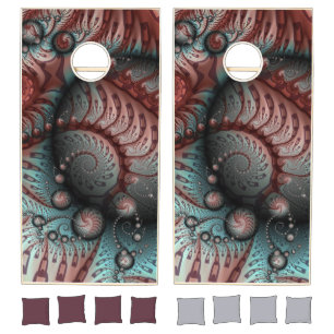 Abstract Vivid Fantasy Fractal Art Brown Blue Cornhole Set