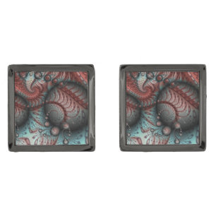 Abstract Vivid Fantasy Fractal Art Brown Blue Cufflinks