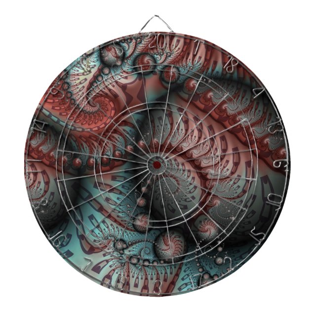 Abstract Vivid Fantasy Fractal Art Brown Blue Dart Board (Front)