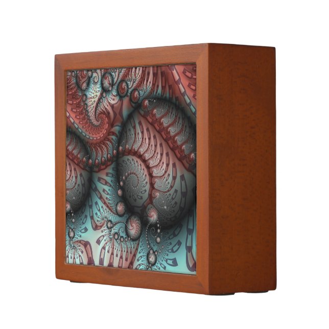 Abstract Vivid Fantasy Fractal Art Brown Blue Desk Organizer (Right)