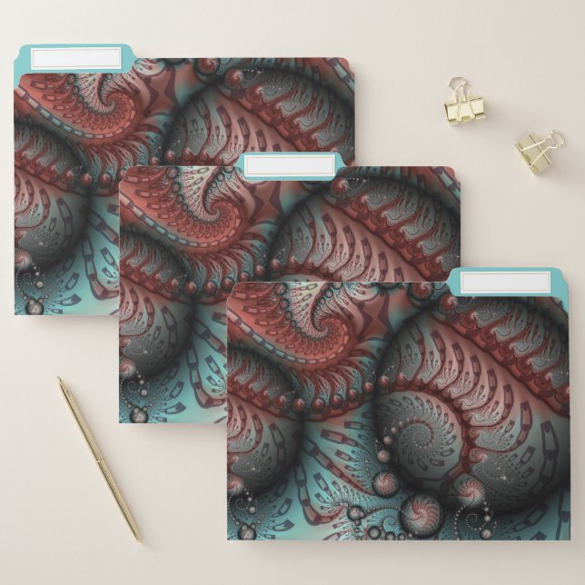 Abstract Vivid Fantasy Fractal Art Brown Blue File Folder (Set)