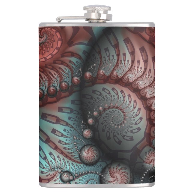 Abstract Vivid Fantasy Fractal Art Brown Blue Flask (Front)