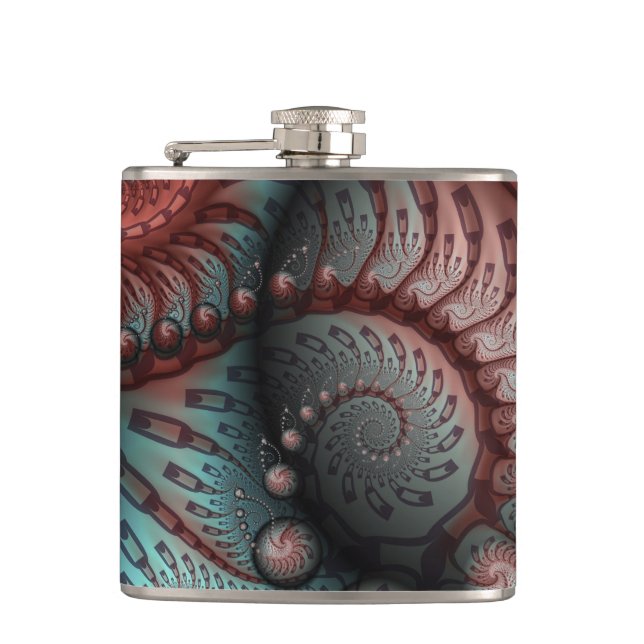 Abstract Vivid Fantasy Fractal Art Brown Blue Flask (Front)