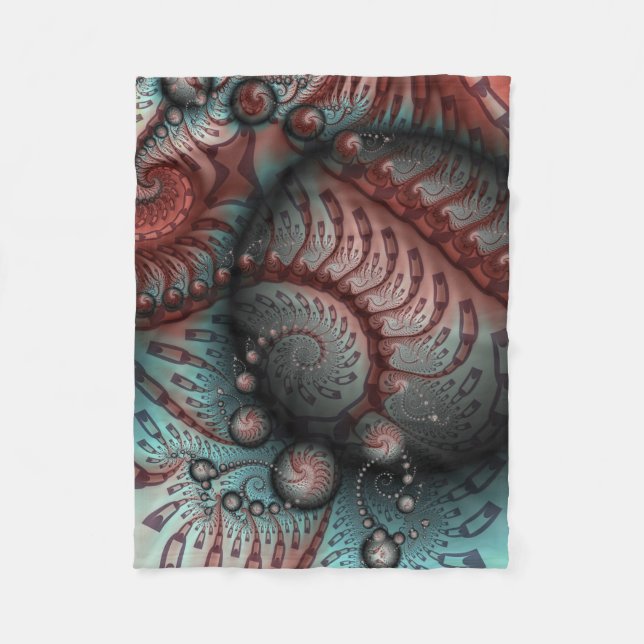 Abstract Vivid Fantasy Fractal Art Brown Blue Fleece Blanket (Front)