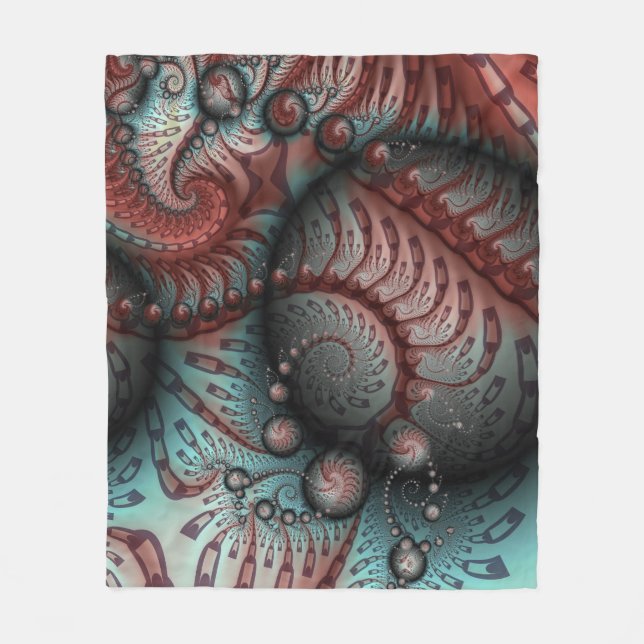 Abstract Vivid Fantasy Fractal Art Brown Blue Fleece Blanket (Front)