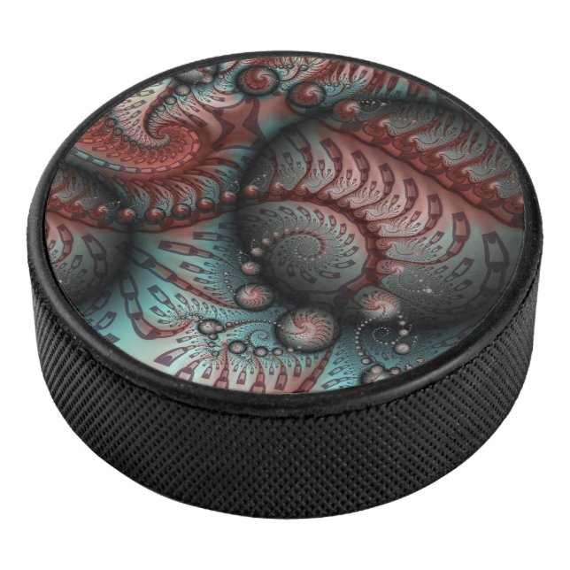 Abstract Vivid Fantasy Fractal Art Brown Blue Hockey Puck (3/4)