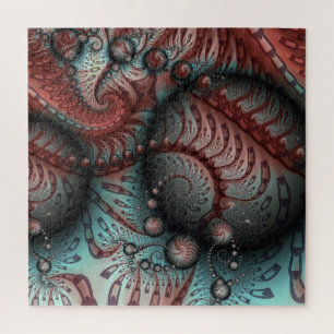 Abstract Vivid Fantasy Fractal Art Brown Blue Jigsaw Puzzle