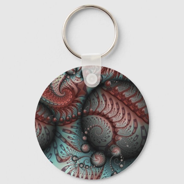 Abstract Vivid Fantasy Fractal Art Brown Blue Keychain (Front)