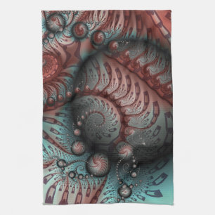 Abstract Vivid Fantasy Fractal Art Brown Blue Kitchen Towel