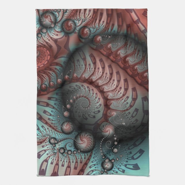 Abstract Vivid Fantasy Fractal Art Brown Blue Kitchen Towel (Vertical)