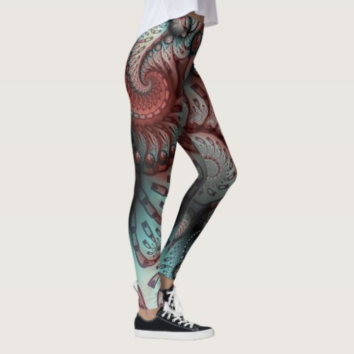 Abstract Vivid Fantasy Fractal Art Brown Blue Leggings