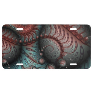 Abstract Vivid Fantasy Fractal Art Brown Blue License Plate