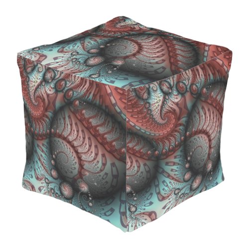 Abstract Vivid Fantasy Fractal Art Brown Blue Outdoor Pouf